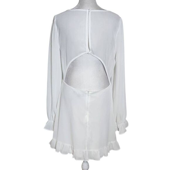 Lulus White Ruffled Hem Mini Dress with Open Back NWT Size Small - Picture 3 of 11